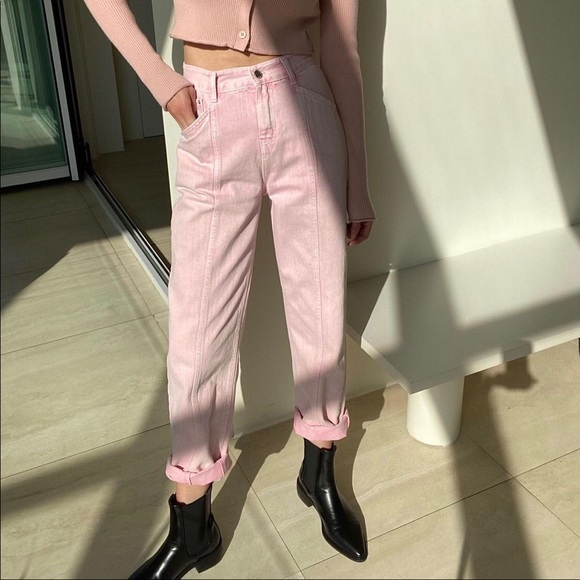 Korean Design Pink Denim Pants - Picture 2 of 16